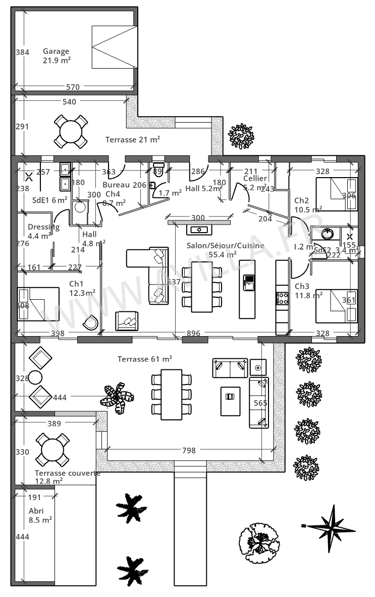 Villa à vendre  - 6 pièce(s) - 129m2 - Trausse (11160)