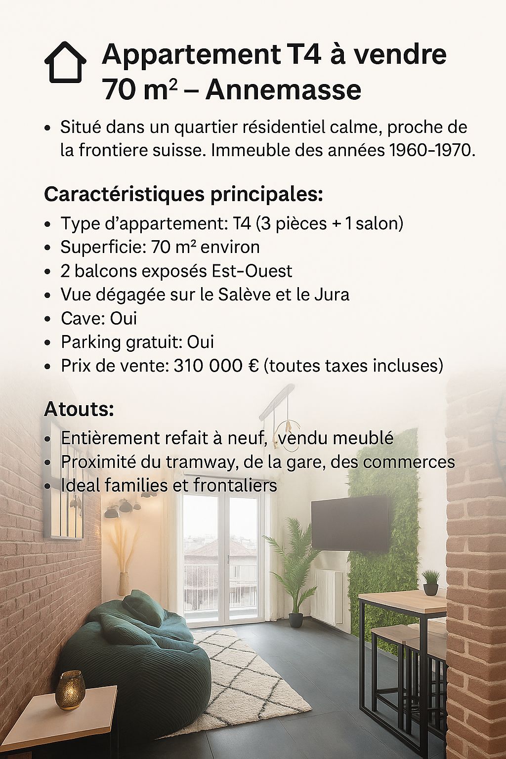 Appartement à vendre  - 4 pièce(s) - 61m2 - Ambilly (74100)