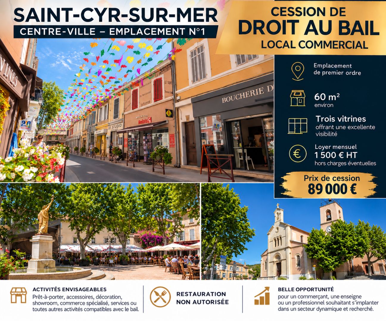 Droit au bail emplacement N°1 centre village St Cyr sur Mer