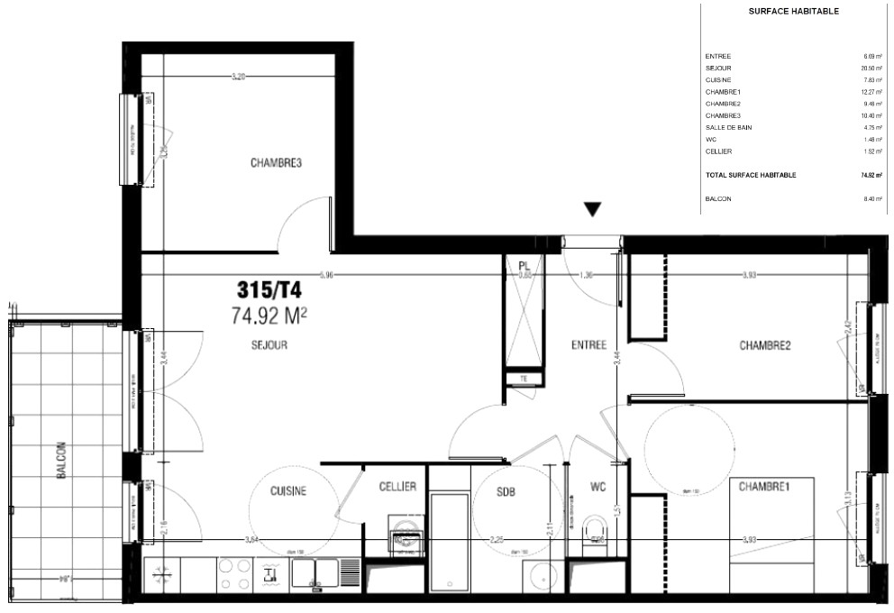 Appartement à vendre  - 4 pièce(s) - 75m2 - Vaulx-en-velin (69120)