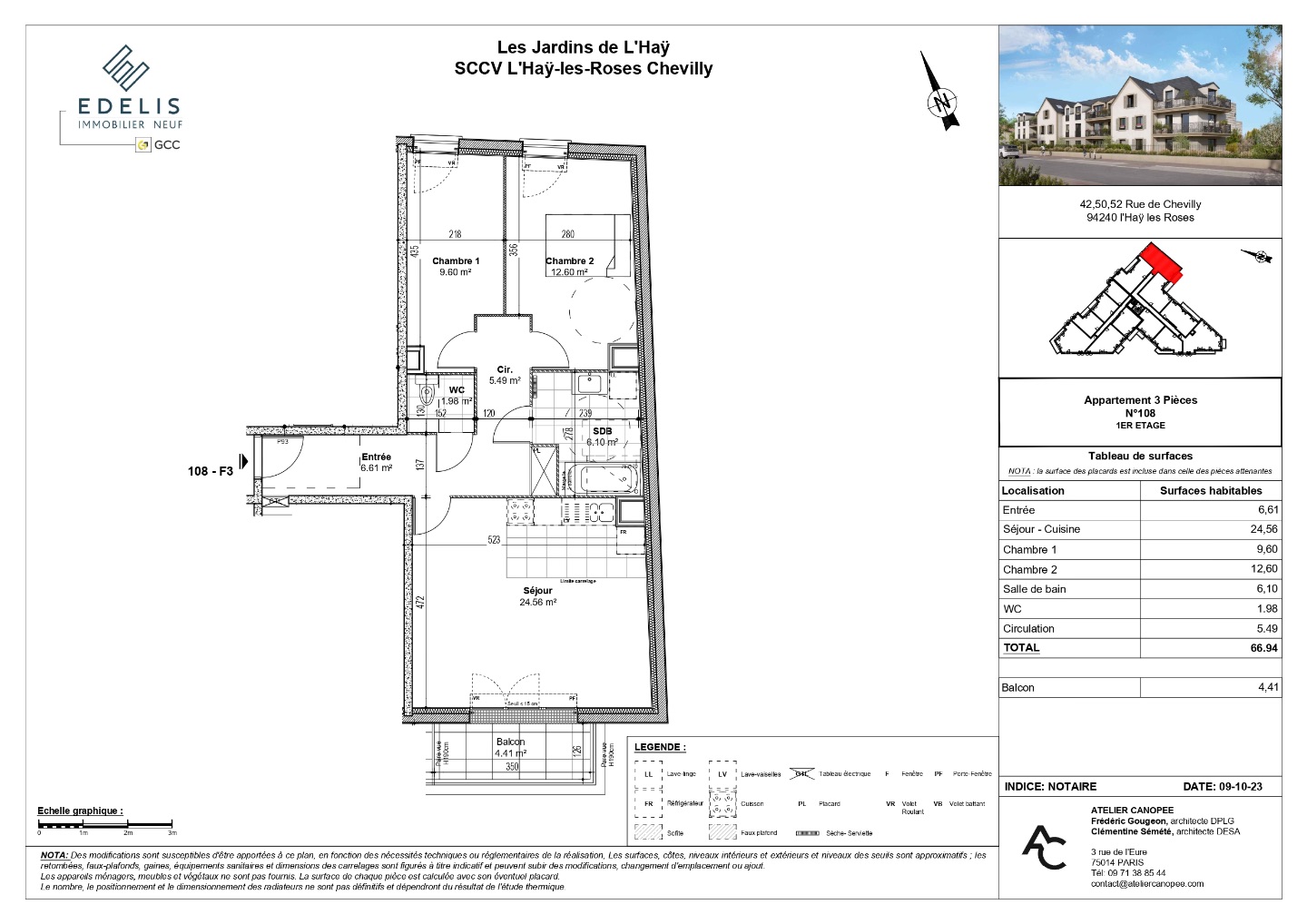 Appartement à vendre  - 3 pièce(s) - 67.12m2 - L'haÿ-les-roses (94240)