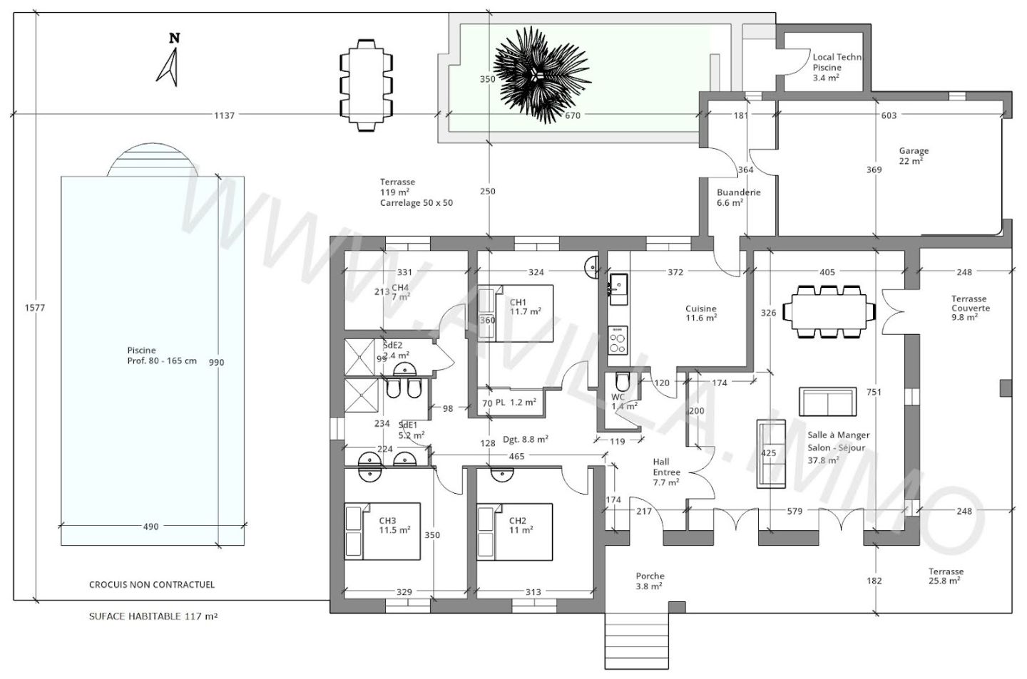 Belle villa 117 m² T5, piscine et garage, terrain 2932 m²